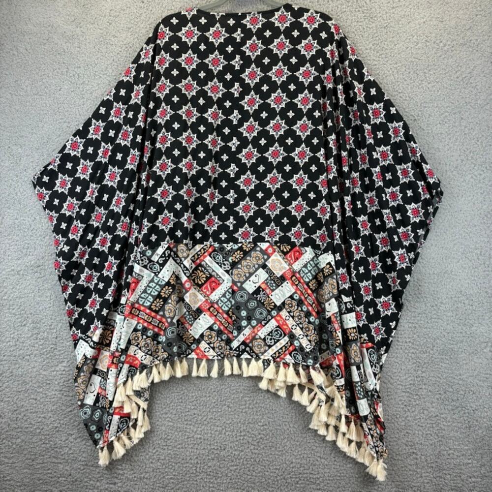 UMGEE Kimono Large Boho Beachy Cover Up Artsy Floral Patchwork Fringe - Picture 7 of 9
